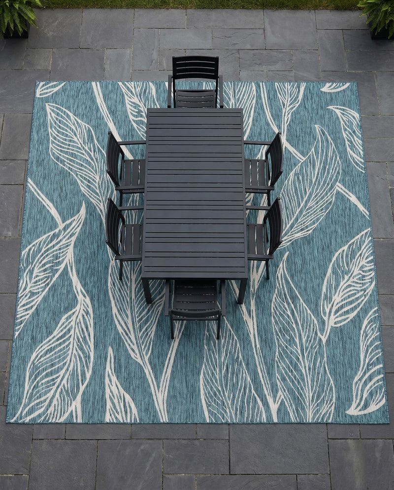 Seaside Blooms Collection Area Rug -  Evergreen (Teal) Square Teal  lifestyle 49