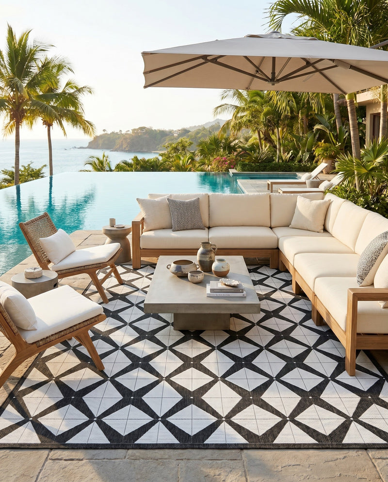 Urban Terrace Collection Area Rug -  Hudson Square Black and White  lifestyle 76