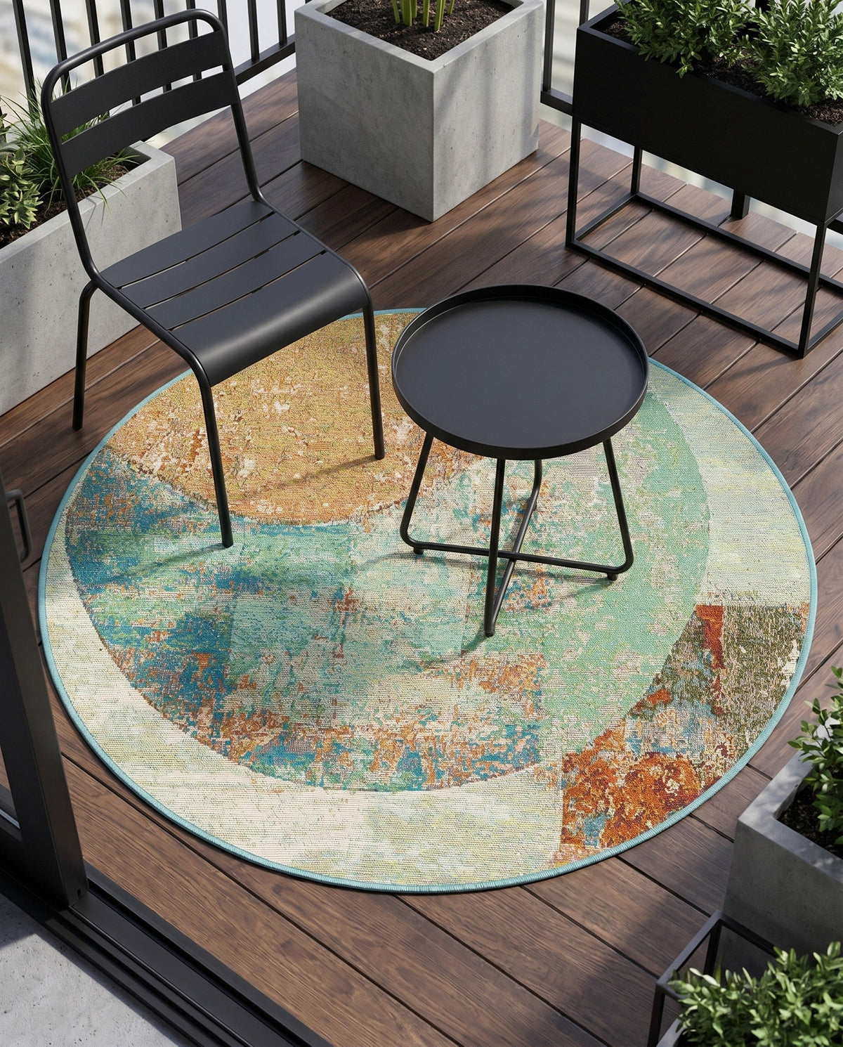 Urban Terrace Collection Area Rug -  Portico Round Multi  lifestyle 57