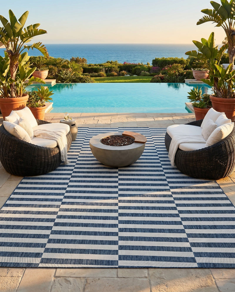 Seaside Stripes Collection Area Rug - Cabana (Blue) Rectangle Blue  lifestyle 31
