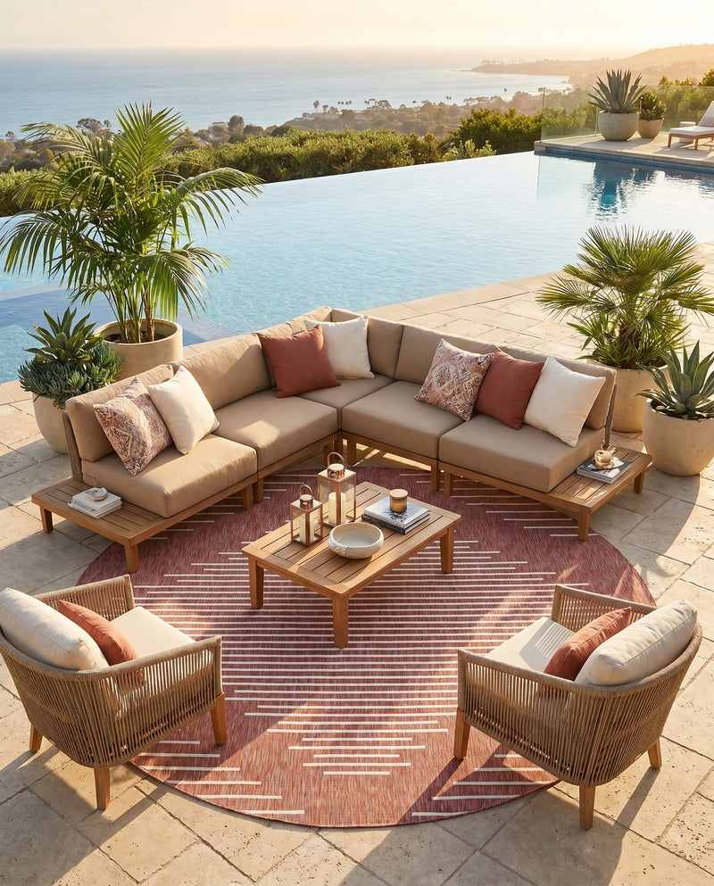 Urban Terrace Collection Area Rug -  Chelsea (Rust Red) Round Rust Red  lifestyle 22