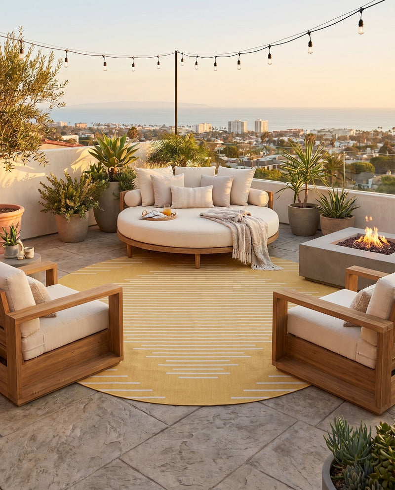 Urban Terrace Collection Area Rug -  Chelsea (Yellow) Round Yellow  lifestyle 76