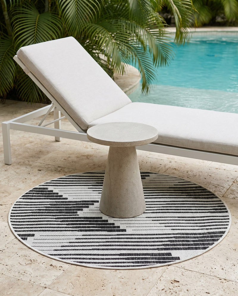Urban Terrace Collection Area Rug -  Bronx Round Black and White  lifestyle 34