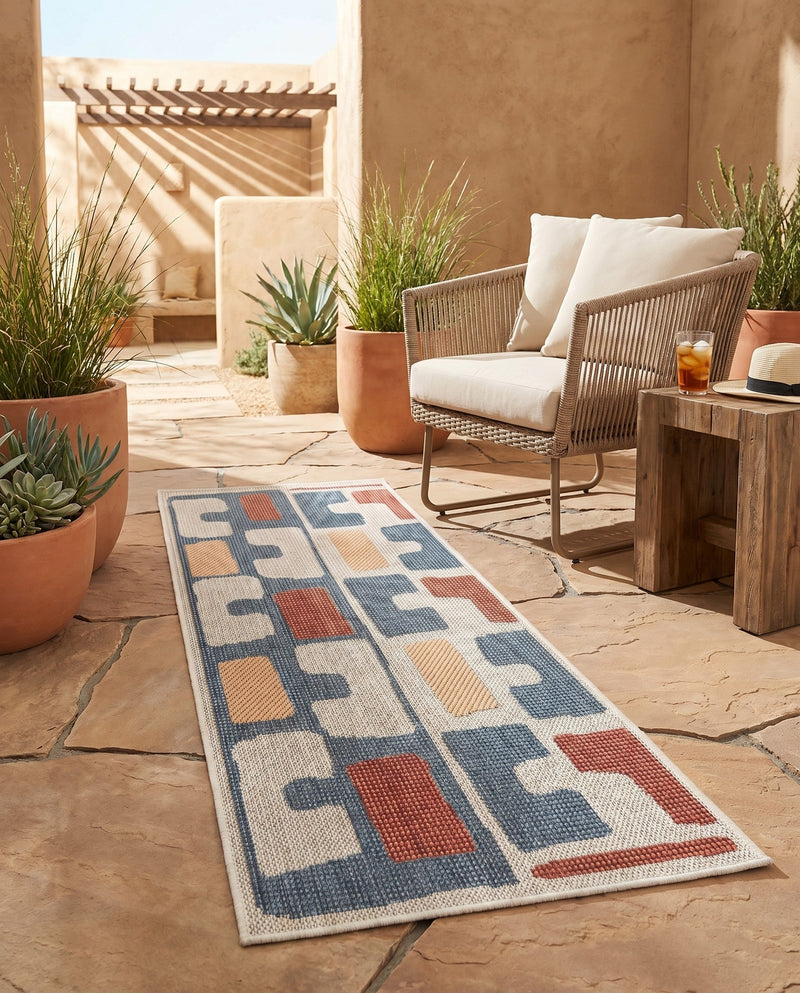 Coastal Terrace Collection Area Rug -  Sail Runner Ivory and Blue  lifestyle 53