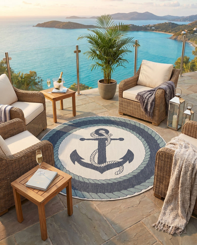 Seaside Haven Rugs Collection Area Rug -  Coralreef Round Navy Blue  lifestyle 70