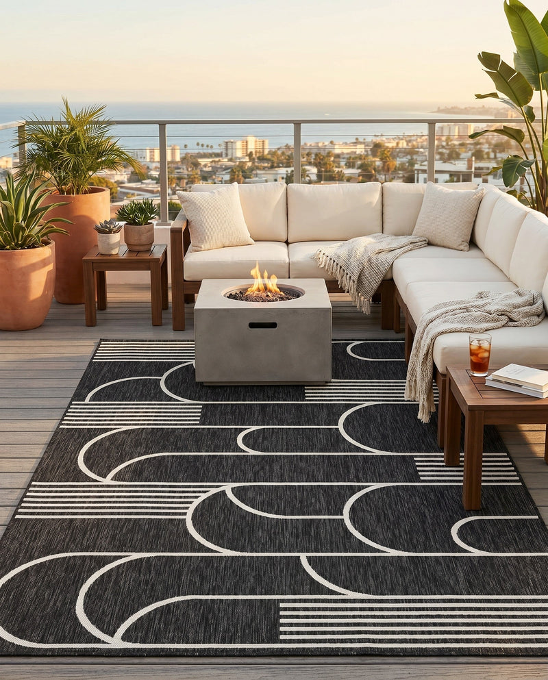 Urban Terrace Collection Area Rug -  Greenwich Rectangle Black and White  lifestyle 21