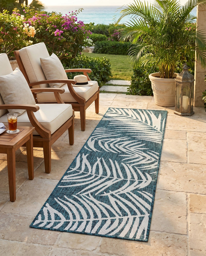 Seaside Blooms Collection Area Rug - Verdure (Teal) Runner Teal  lifestyle 73