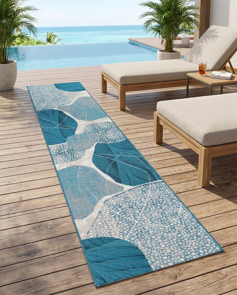 Urban Terrace Collection Area Rug -  Courtyard Runner Blue and Ivory  lifestyle 42