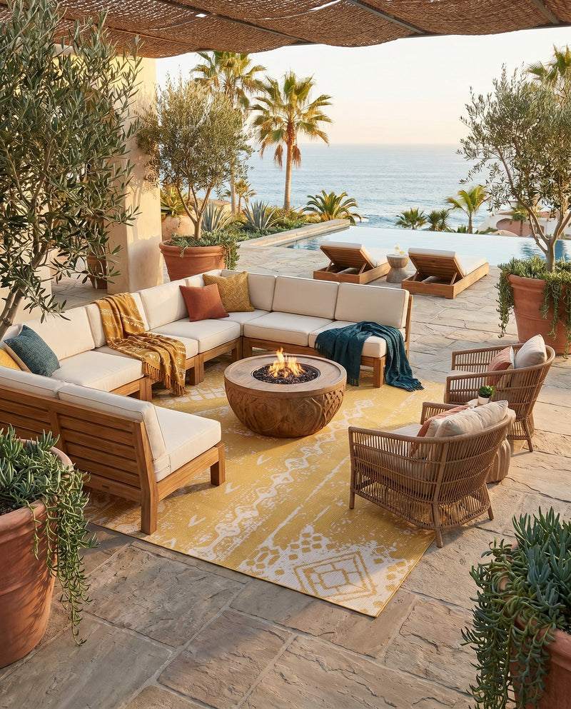 Desert Nomad Terrace Collection Area Rug - Sahara (Yellow) Square Yellow  lifestyle 72