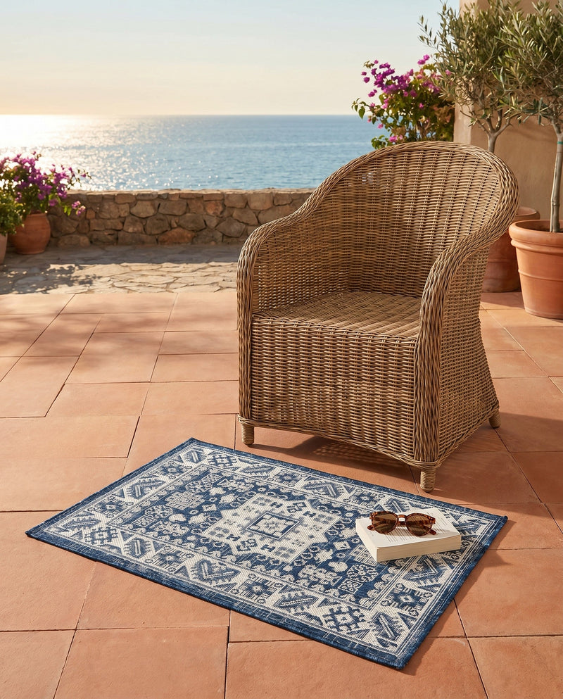 Tribal Terrace Treasures Collection Area Rug -  Incan Isle (Blue) Rectangle Blue  lifestyle 35
