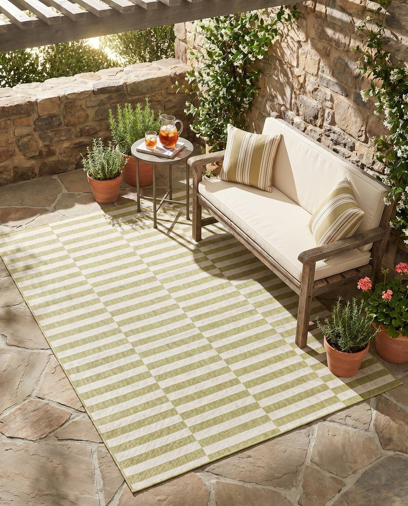 Seaside Stripes Collection Area Rug - Cabana (Green) Rectangle Green  lifestyle 37