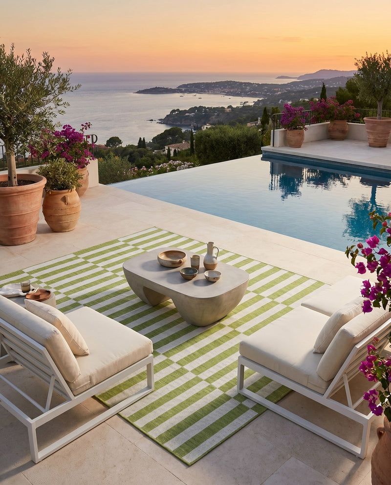 Seaside Stripes Collection Area Rug - Cabana (Green) Rectangle Green  lifestyle 27