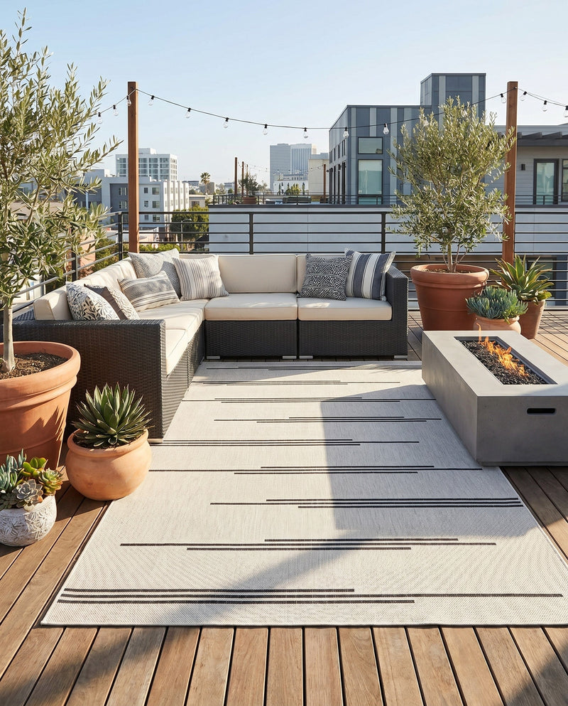 Urban Terrace Collection Area Rug -  Brooklyn Rectangle White and Black  lifestyle 34