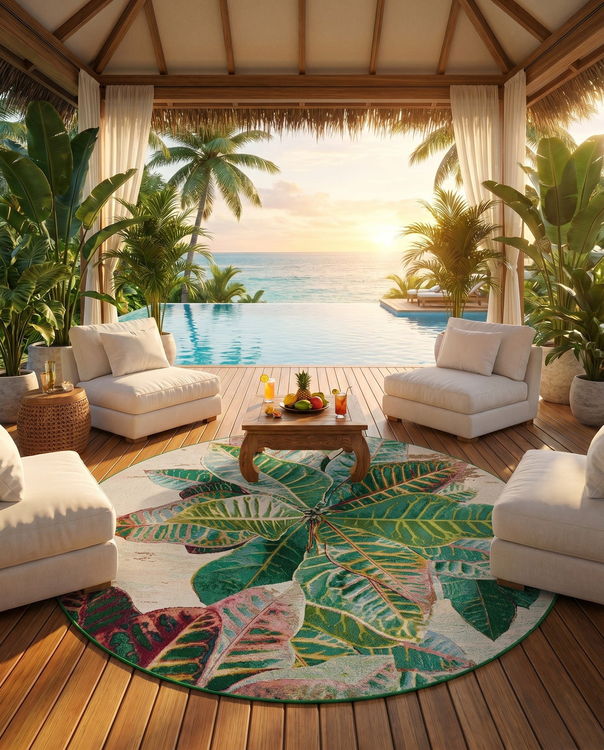 Seaside Blooms Collection Area Rug -  Fern Round Multi  lifestyle 130