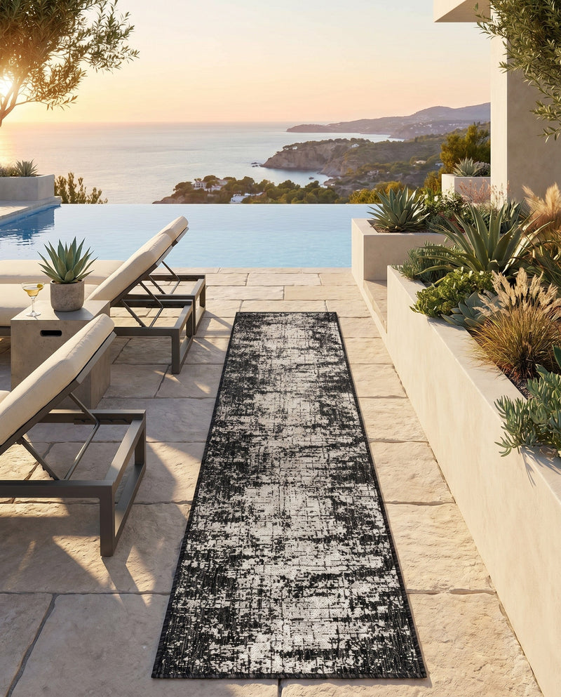 Urban Terrace Collection Area Rug -  Midtown Runner Black and White  lifestyle 84