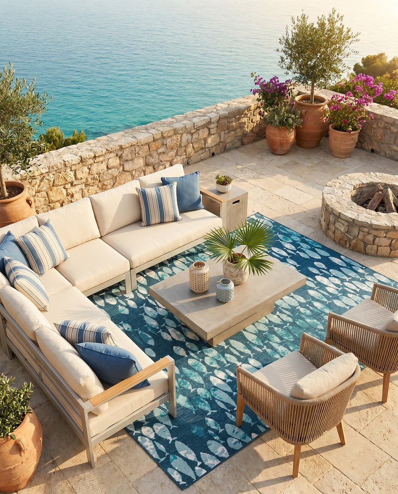 Seaside Haven Rugs Collection Area Rug -  Wavecrest Rectangle Blue  lifestyle 12
