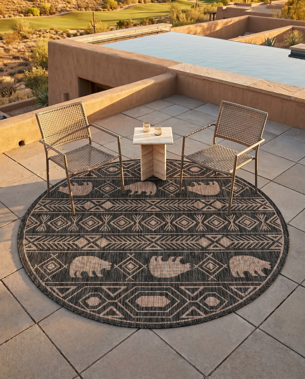 Mesa Oasis Rugs Collection Area Rug - Sundown Round Black  lifestyle 165