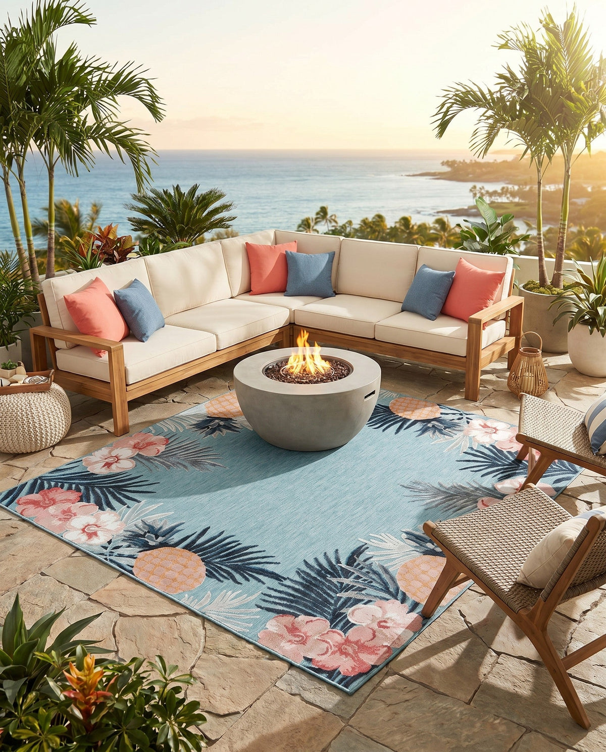 Seaside Blooms Collection Area Rug - Haven Square Blue  lifestyle 113