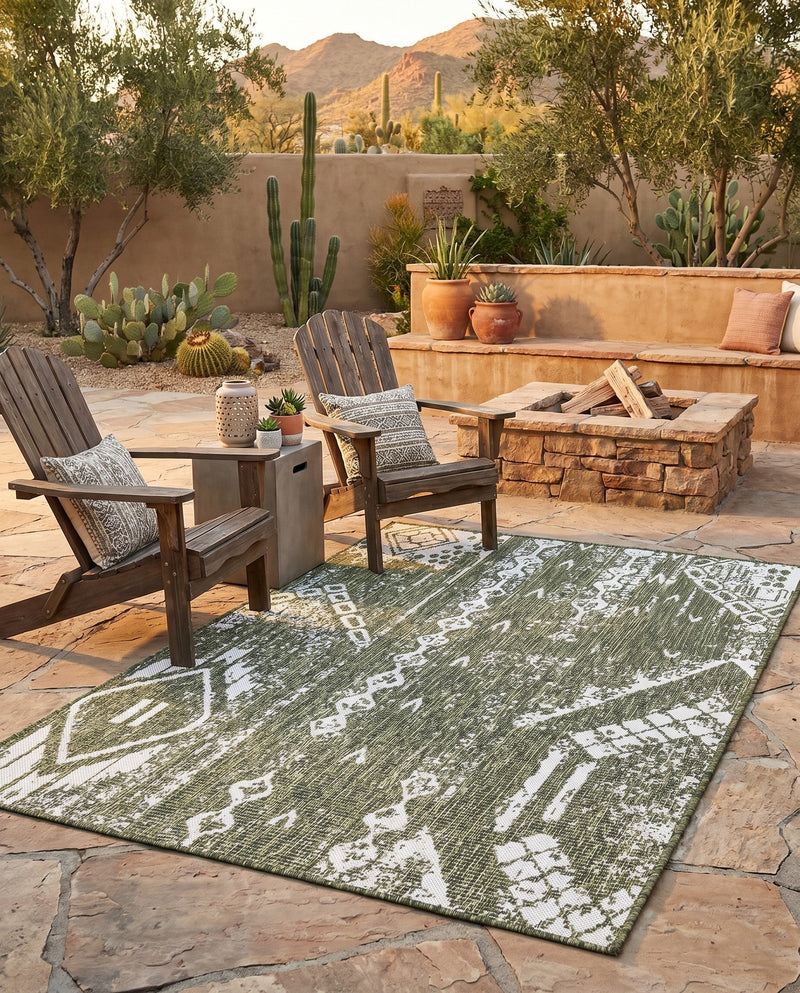 Desert Nomad Terrace Collection Area Rug - Sahara (Green) Rectangle Green  lifestyle 15