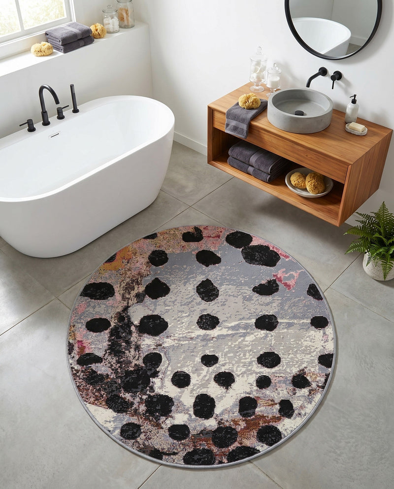 Urban Terrace Collection Area Rug -  Piazza Round White and Black  lifestyle 68