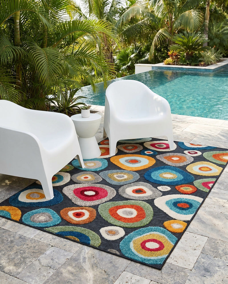 Outdoor Marrakesh Collection Area Rug -  Chefchaouen Rectangle Multi Black  lifestyle 38