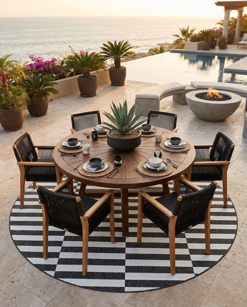 Seaside Stripes Collection Area Rug - Cabana (Charcoal) Round Charcoal  lifestyle 32