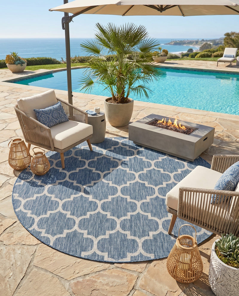 Savannah Pergola Collection Area Rug - Arbor (Navy Blue) Round Navy Blue  lifestyle 98