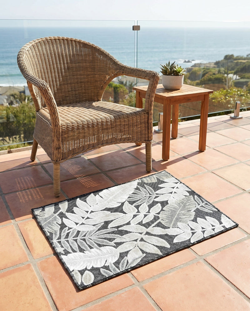 Seaside Blooms Collection Area Rug -  Serene Rectangle Black  lifestyle 36