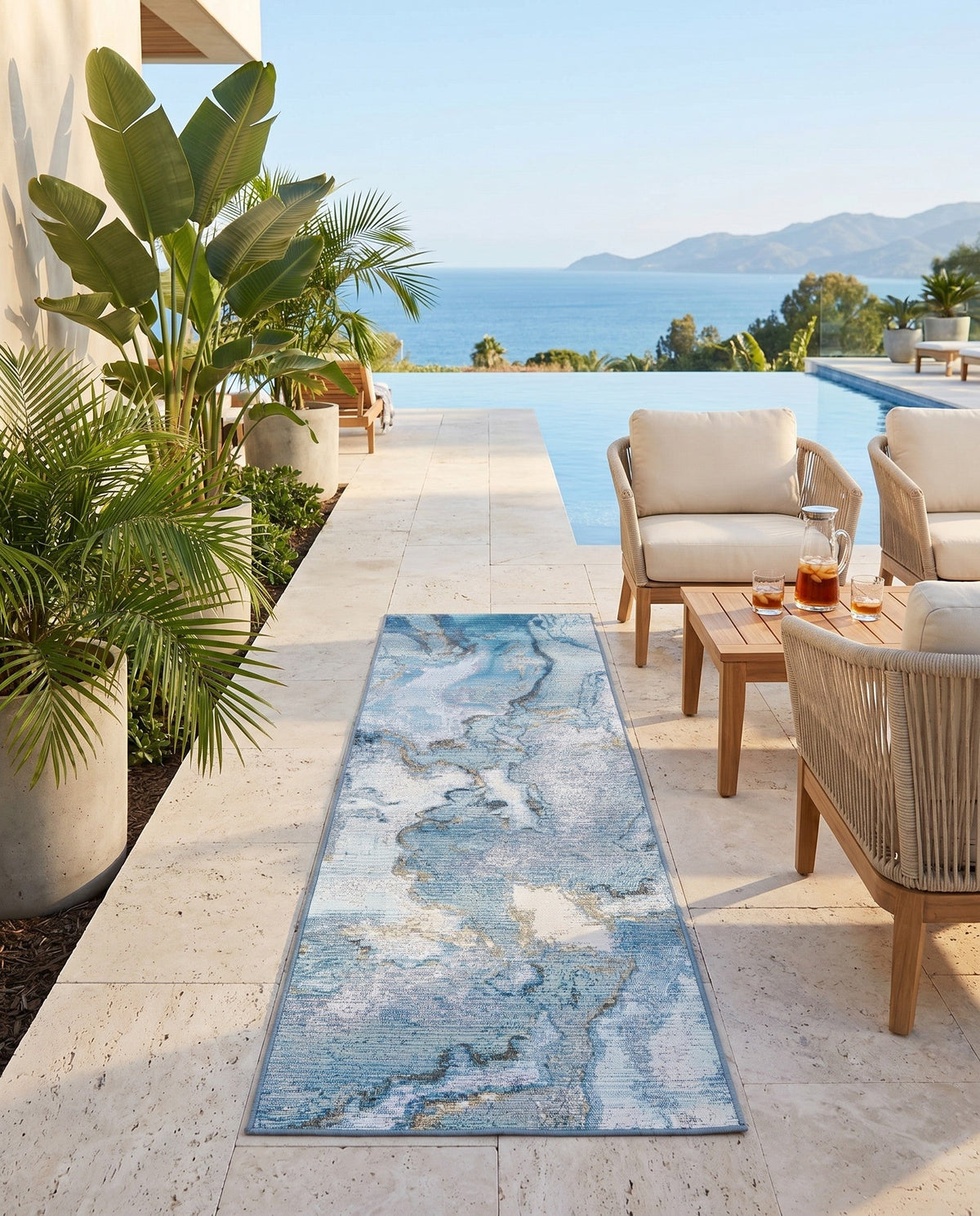 Urban Terrace Collection Area Rug -  Vertex Runner Blue and Ivory  lifestyle 89