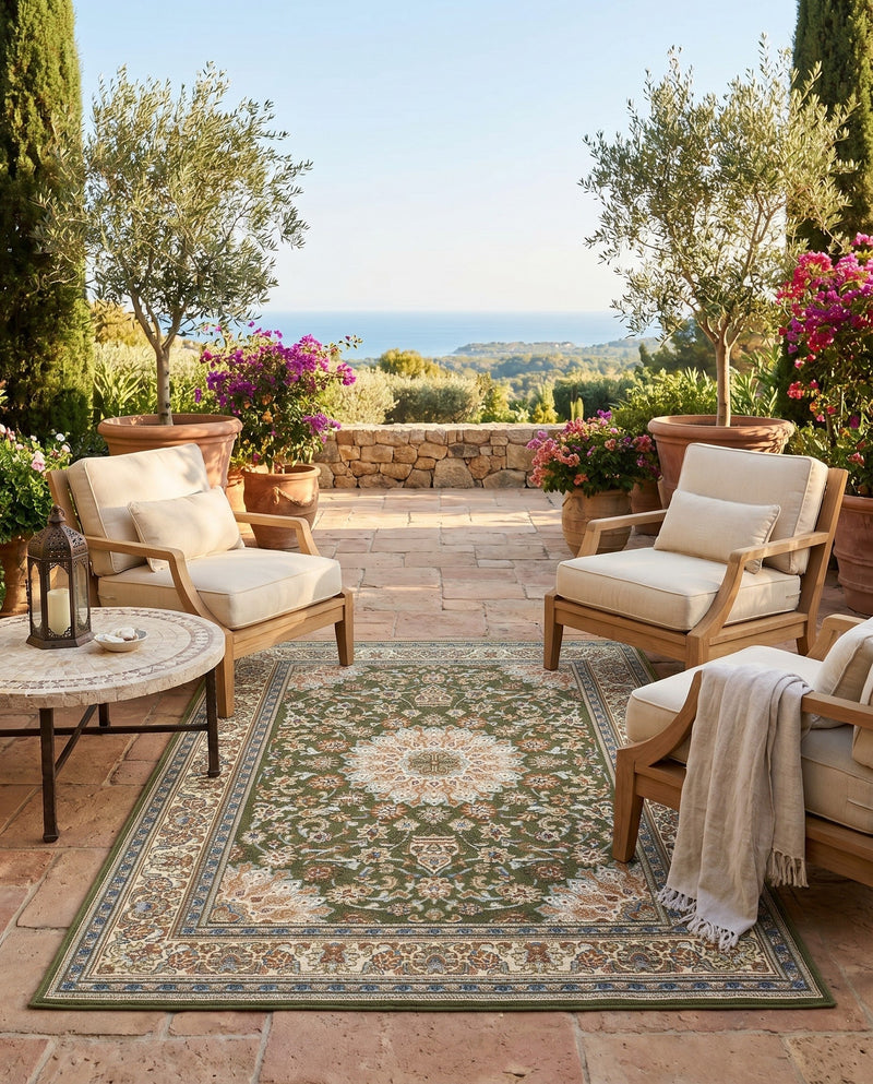 Patio Heritage Collection Area Rug -  Bower Rectangle Green  lifestyle 45