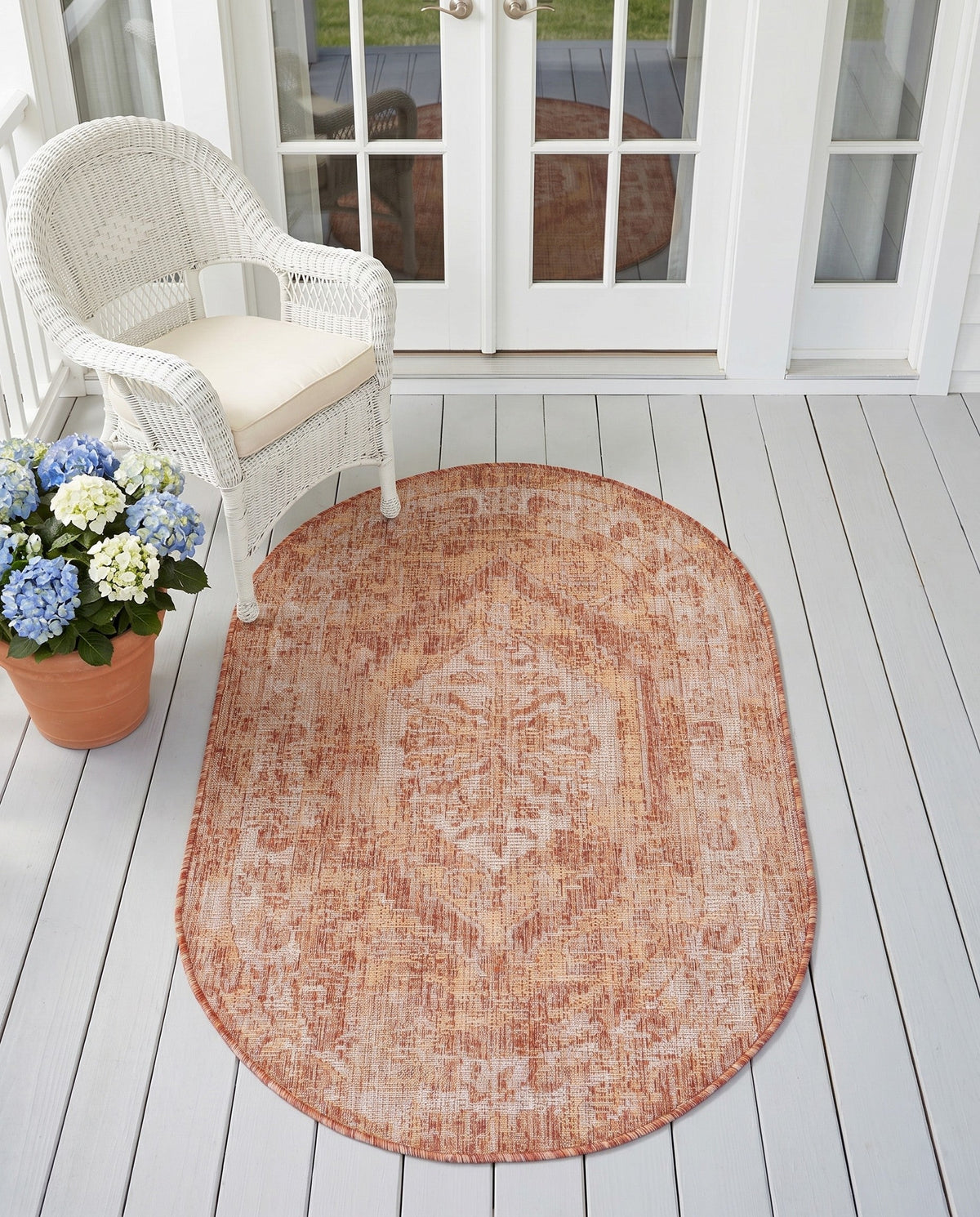 Patio Heritage Collection Area Rug -  Augusta (Rust Red) Oval Rust Red  lifestyle 84