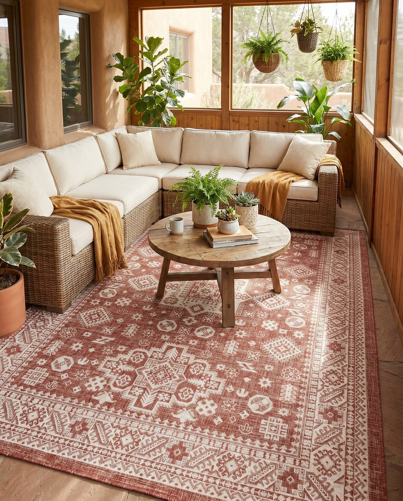 Tribal Terrace Treasures Collection Area Rug -  Incan Isle (Rust Red) Rectangle Rust Red  lifestyle 24