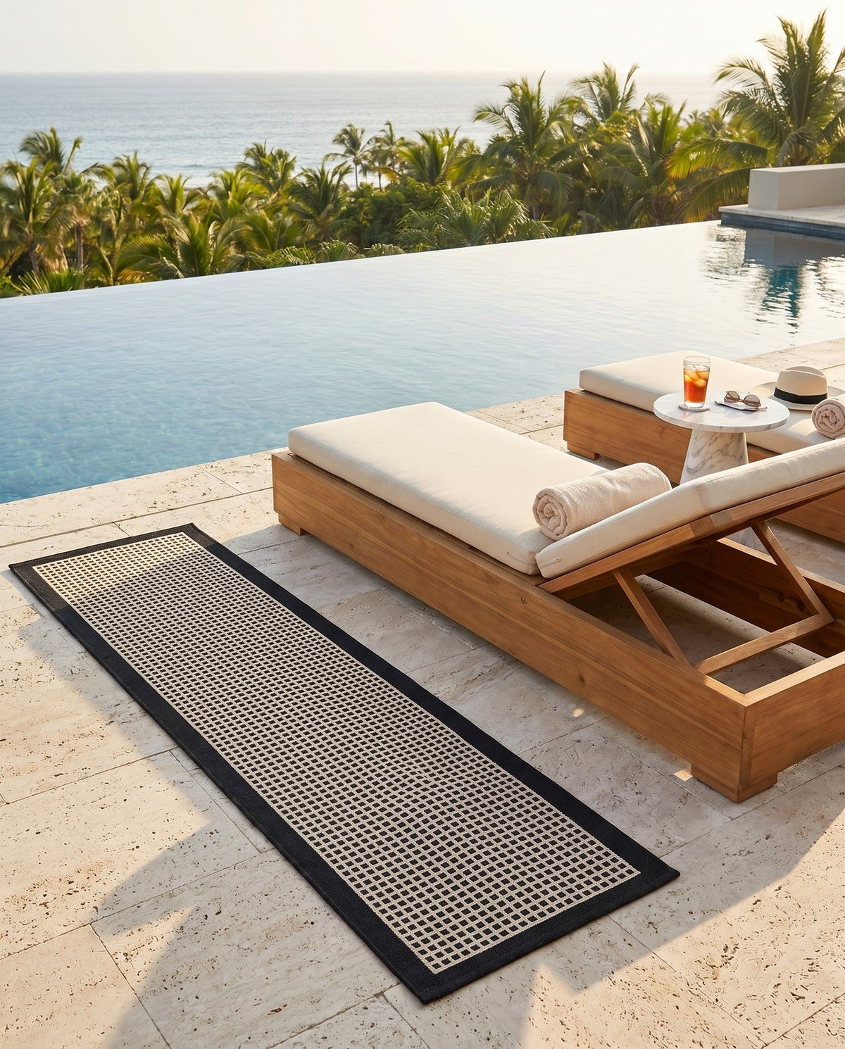 Terrace Fringe Collection Area Rug - Oceanside Runner Black  lifestyle 206