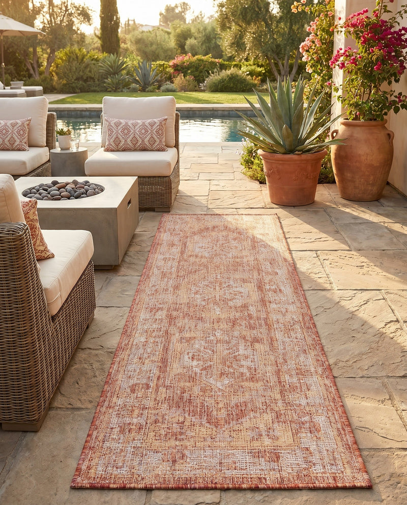 Patio Heritage Collection Area Rug -  Augusta (Rust Red) Runner Rust Red  lifestyle 71