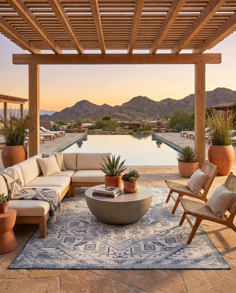 Tribal Terrace Treasures Collection Area Rug - Mayan Marina (Blue) Rectangle Blue  lifestyle 28