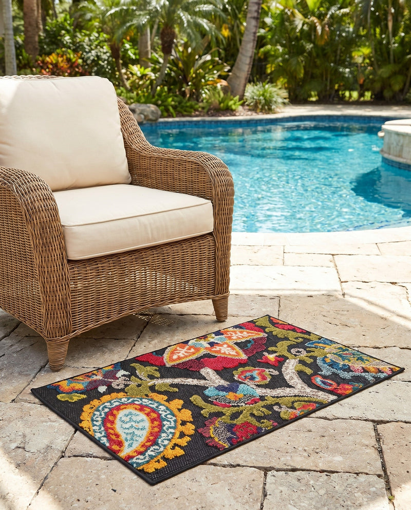 Outdoor Marrakesh Collection Area Rug - Fes Rectangle Multi Black  lifestyle 25