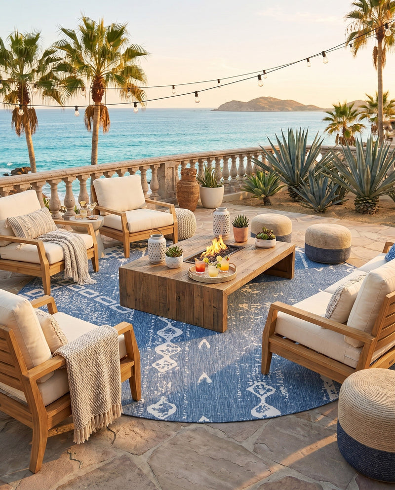 Desert Nomad Terrace Collection Area Rug - Sahara (Blue) Round Blue  lifestyle 73