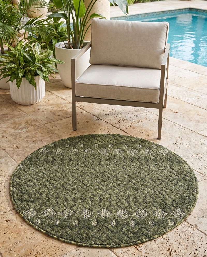Garden Lattice Charm Collection Area Rug -  Pergola (Green) Round Green  lifestyle 44