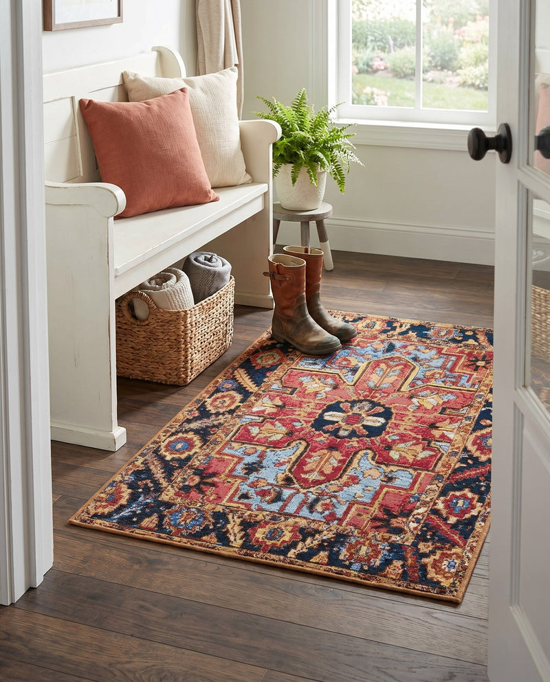 Patio Heritage Collection Area Rug -  Garden Rectangle Rust Red and Blue  lifestyle 31