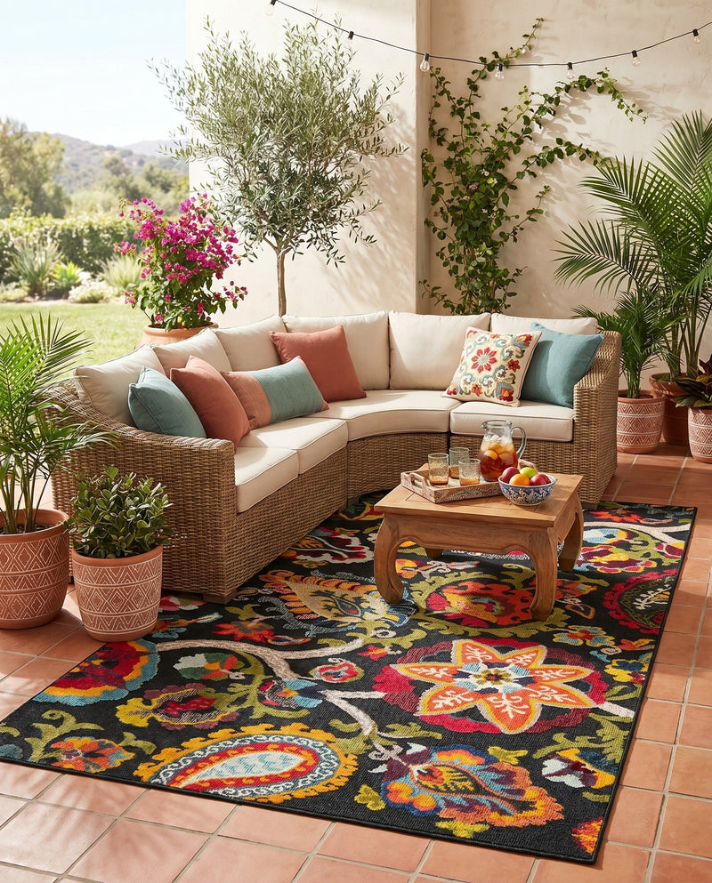 Outdoor Marrakesh Collection Area Rug - Fes Rectangle Multi Black  lifestyle 19