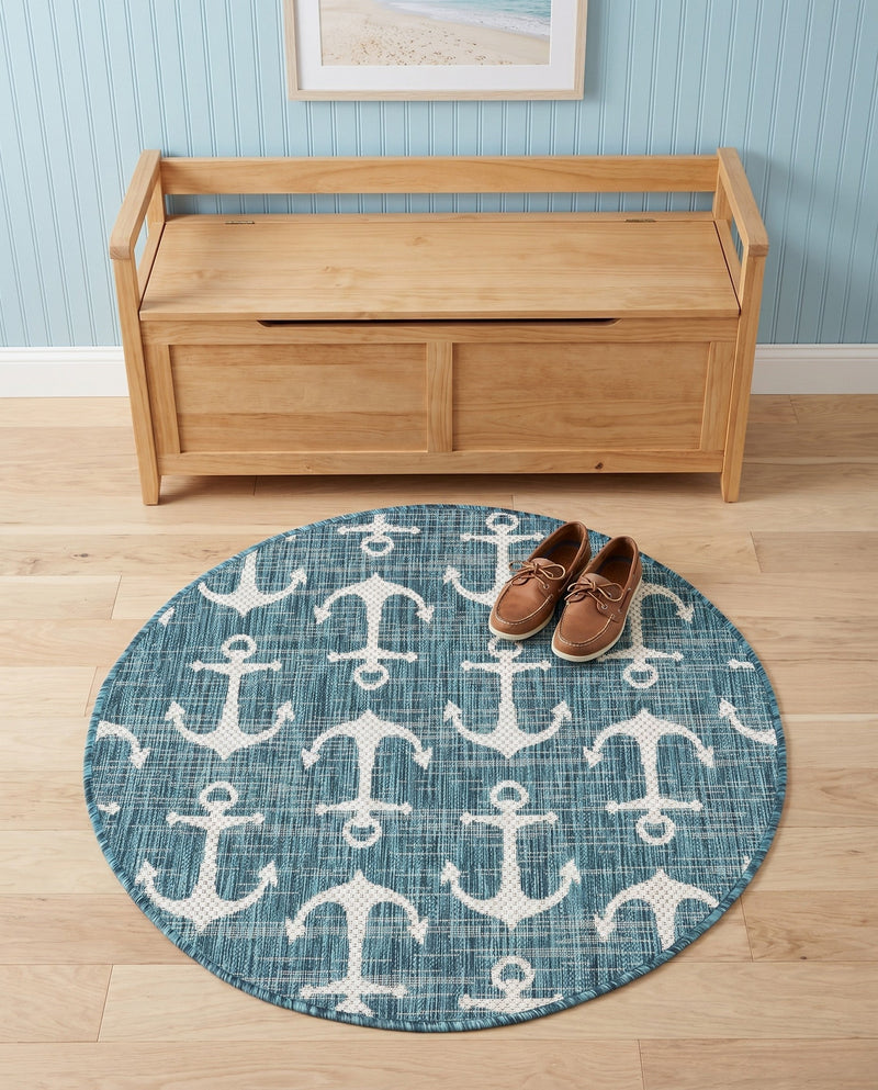 Seaside Haven Rugs Collection Area Rug - Sapphire (Teal) Round Teal  lifestyle 43