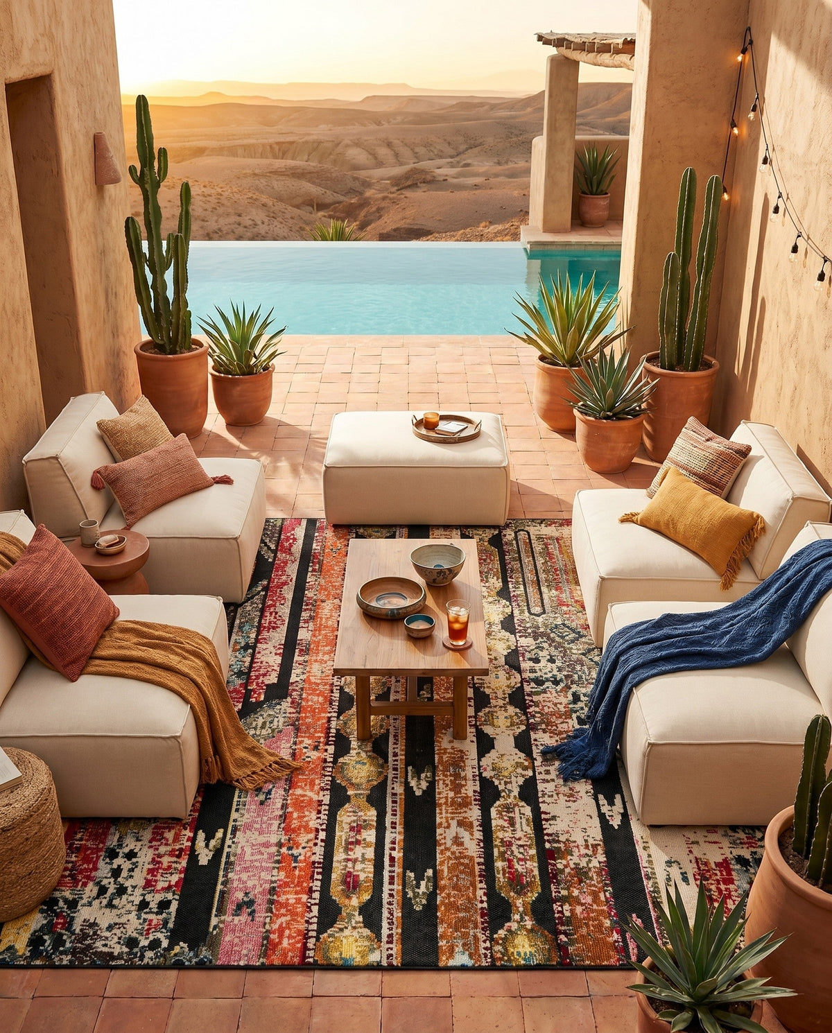 Outdoor Marrakesh Collection Area Rug -  Agadir Square Multi Black  lifestyle 126