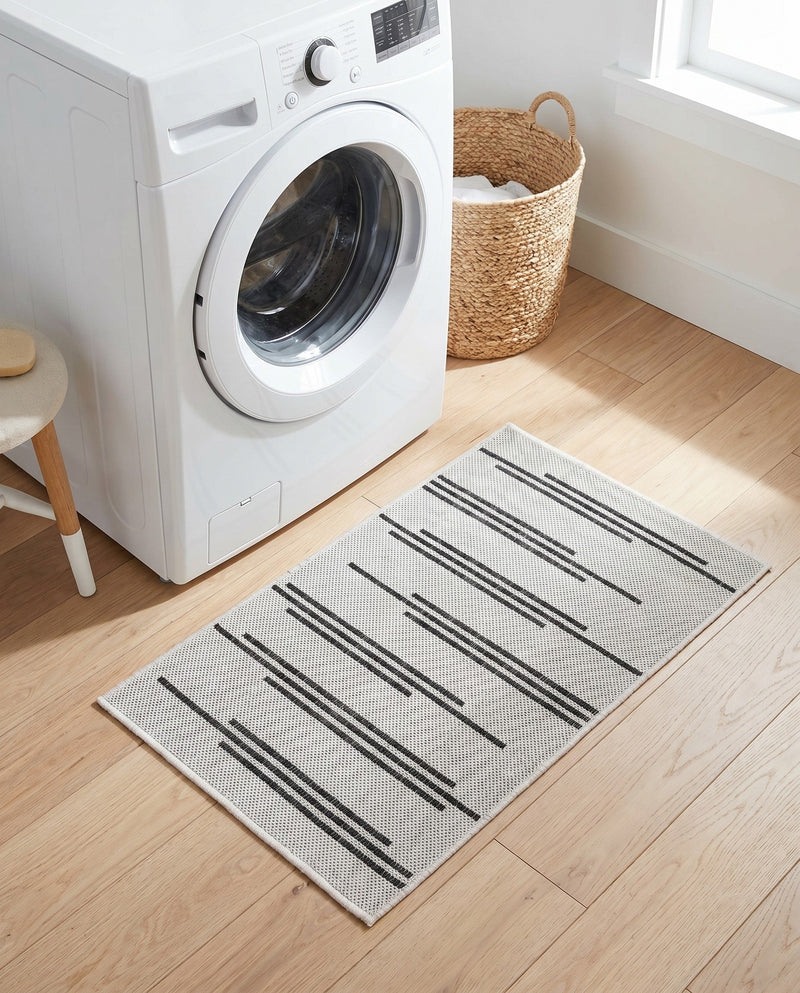 Urban Terrace Collection Area Rug -  Brooklyn Rectangle White and Black  lifestyle 26