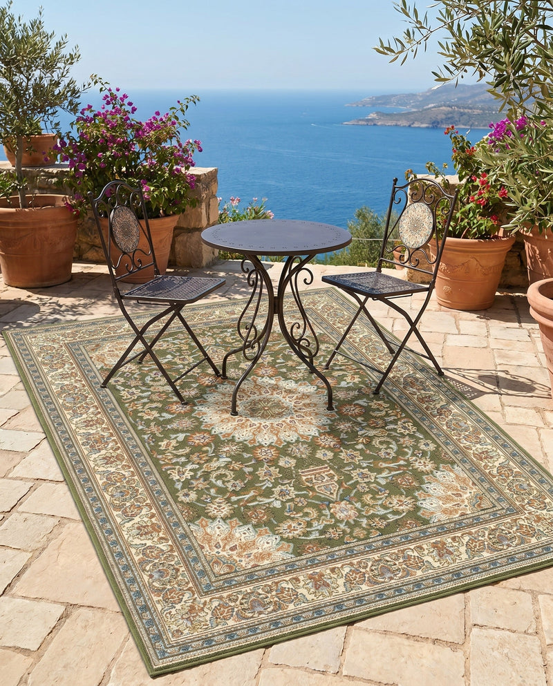 Patio Heritage Collection Area Rug -  Bower Rectangle Green  lifestyle 46