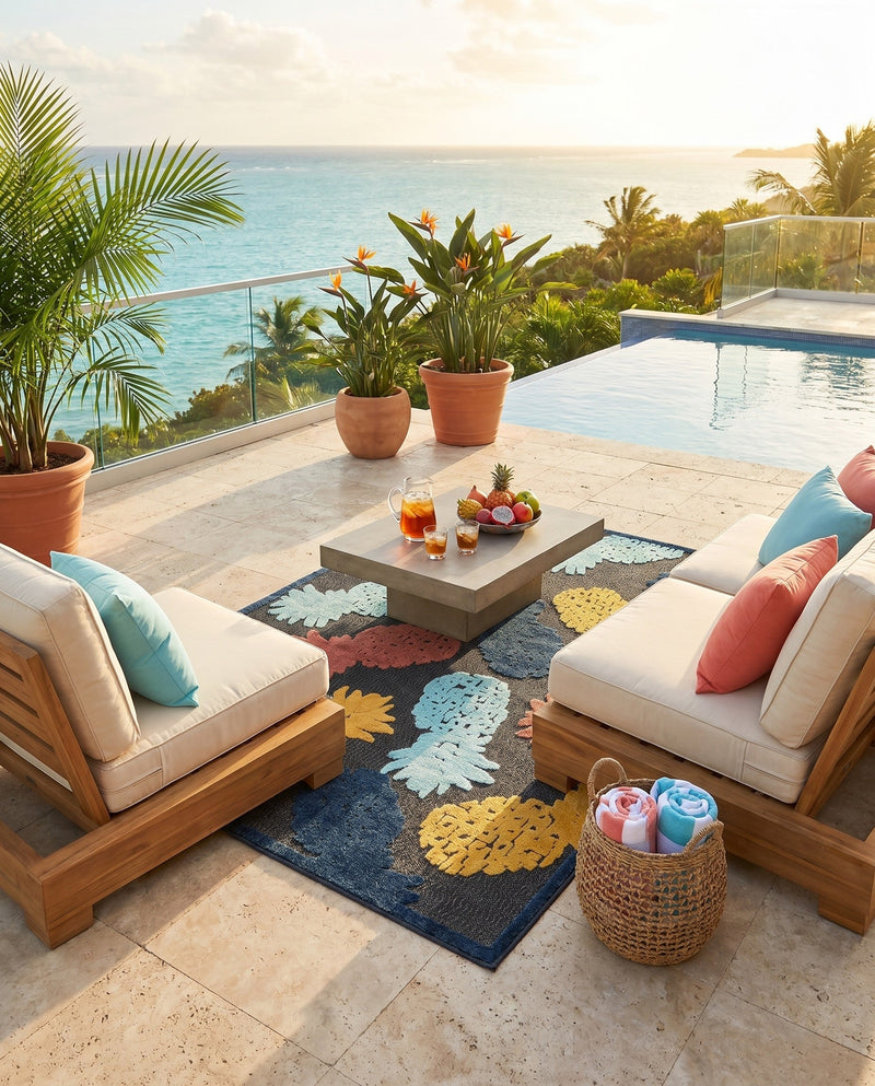 Caribbean Terrace Collection Area Rug -  Nevis Rectangle Black  lifestyle 34