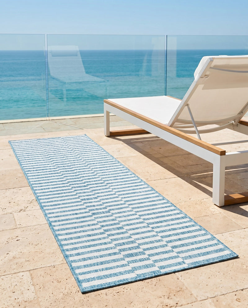 Seaside Stripes Collection Area Rug - Cabana (Light Aqua) Runner Light Aqua  lifestyle 45
