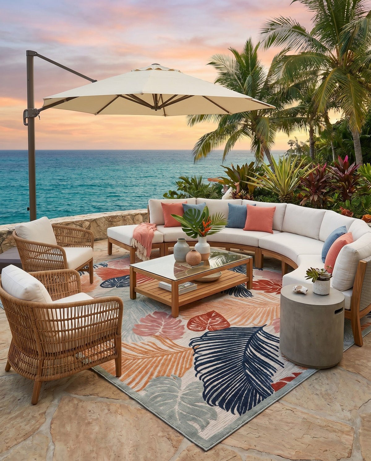 Seaside Blooms Collection Area Rug -  Tranquil Rectangle Multi  lifestyle 47