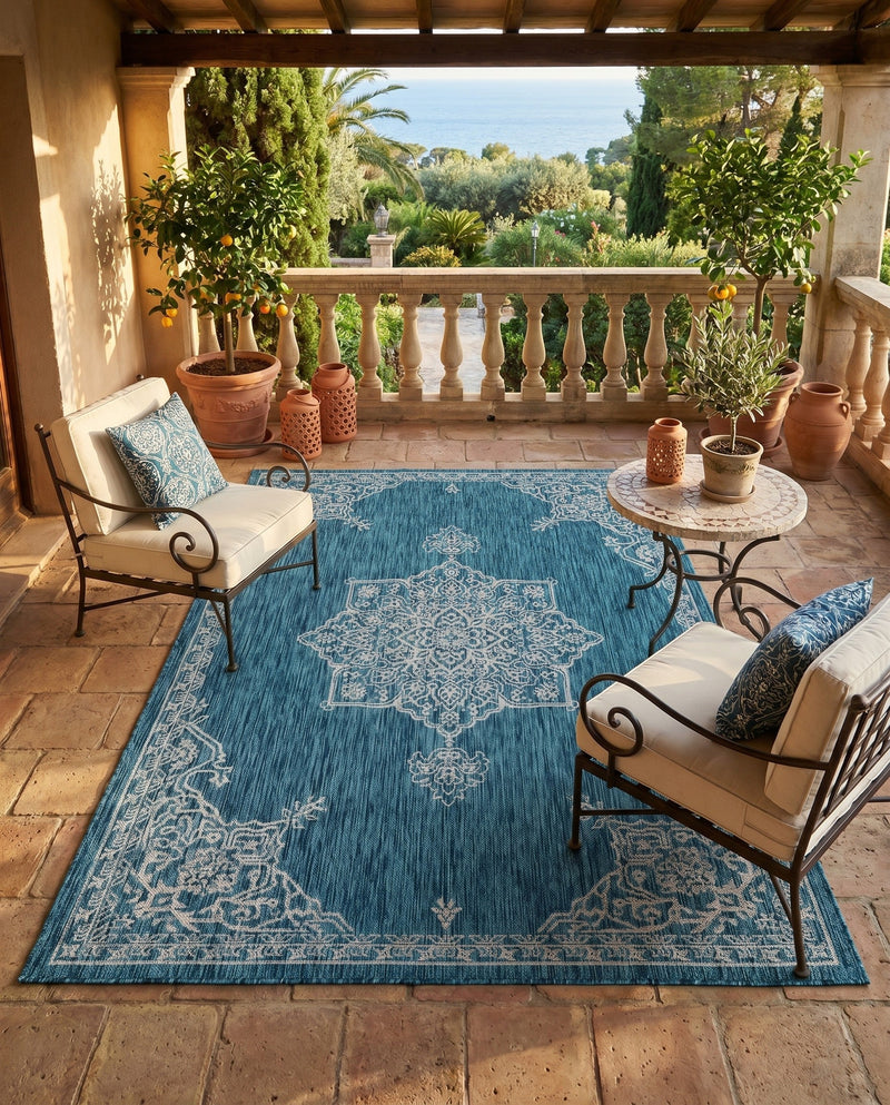 Patio Heritage Collection Area Rug -  Charleston (Teal) Rectangle Teal  lifestyle 14