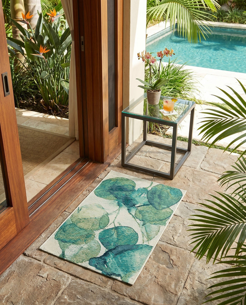 Seaside Blooms Collection Area Rug -  Flora Rectangle Blue Green  lifestyle 27