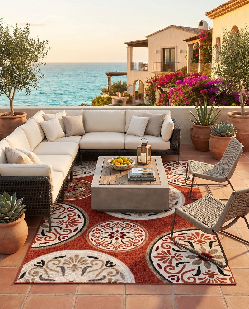Urban Terrace Collection Area Rug -  Deck Rectangle Terracotta  lifestyle 50